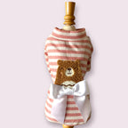Pink Striped Turtleneck Dog Sweater with Teddy Bear Embroidery