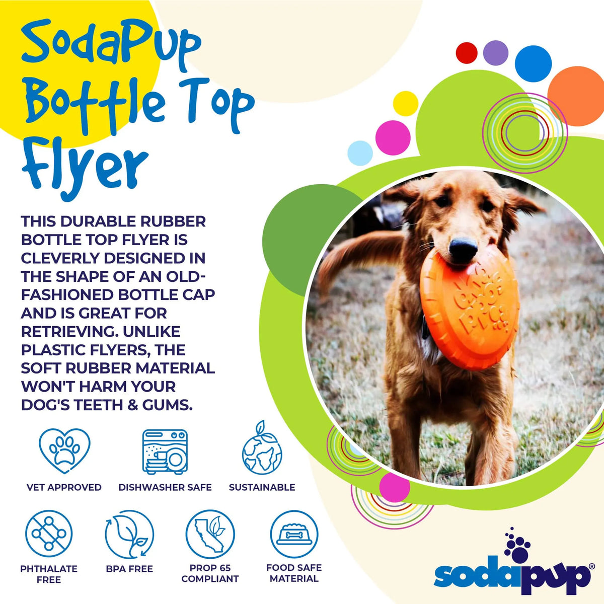 SodaPup Bottle Top Flyer Small Rubber Dog Frisbee – Orange