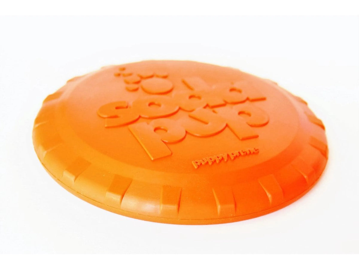 SodaPup Bottle Top Flyer Small Rubber Dog Frisbee – Orange