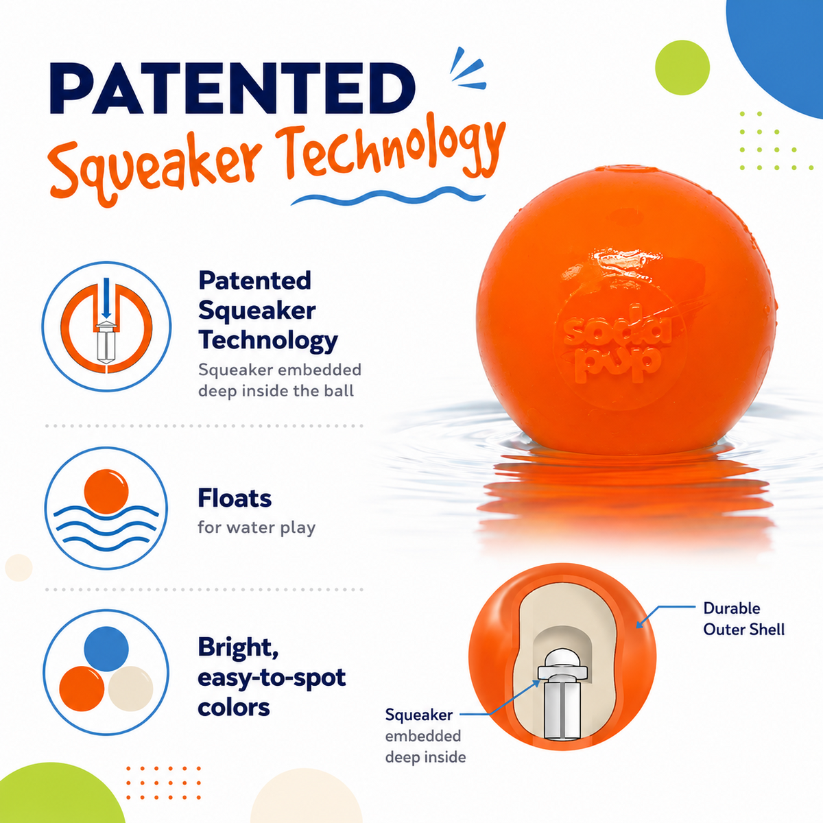 SodaPup Squeak Ball Floating Squeaky Dog Toy – Orange