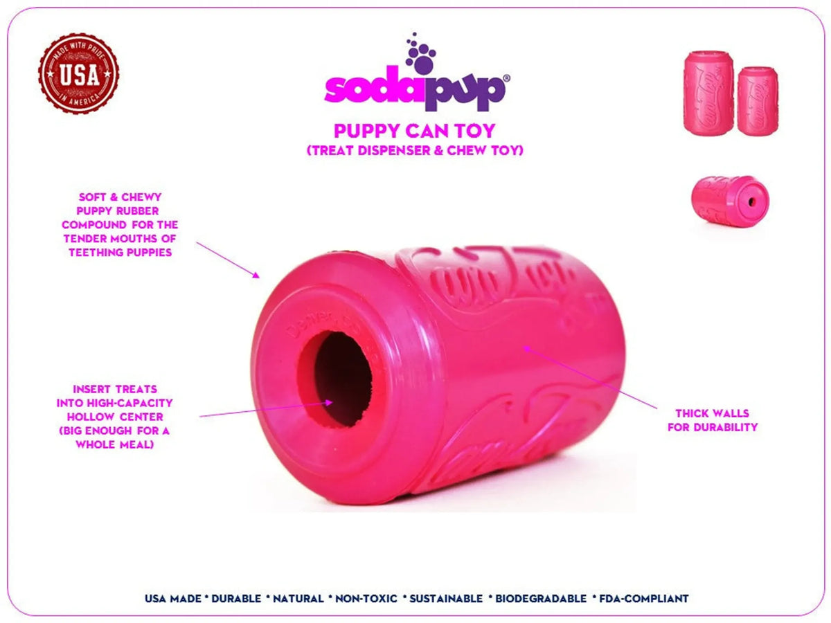 SodaPup Puppy Can Rubber Chew Toy & Treat Dispenser – Pink