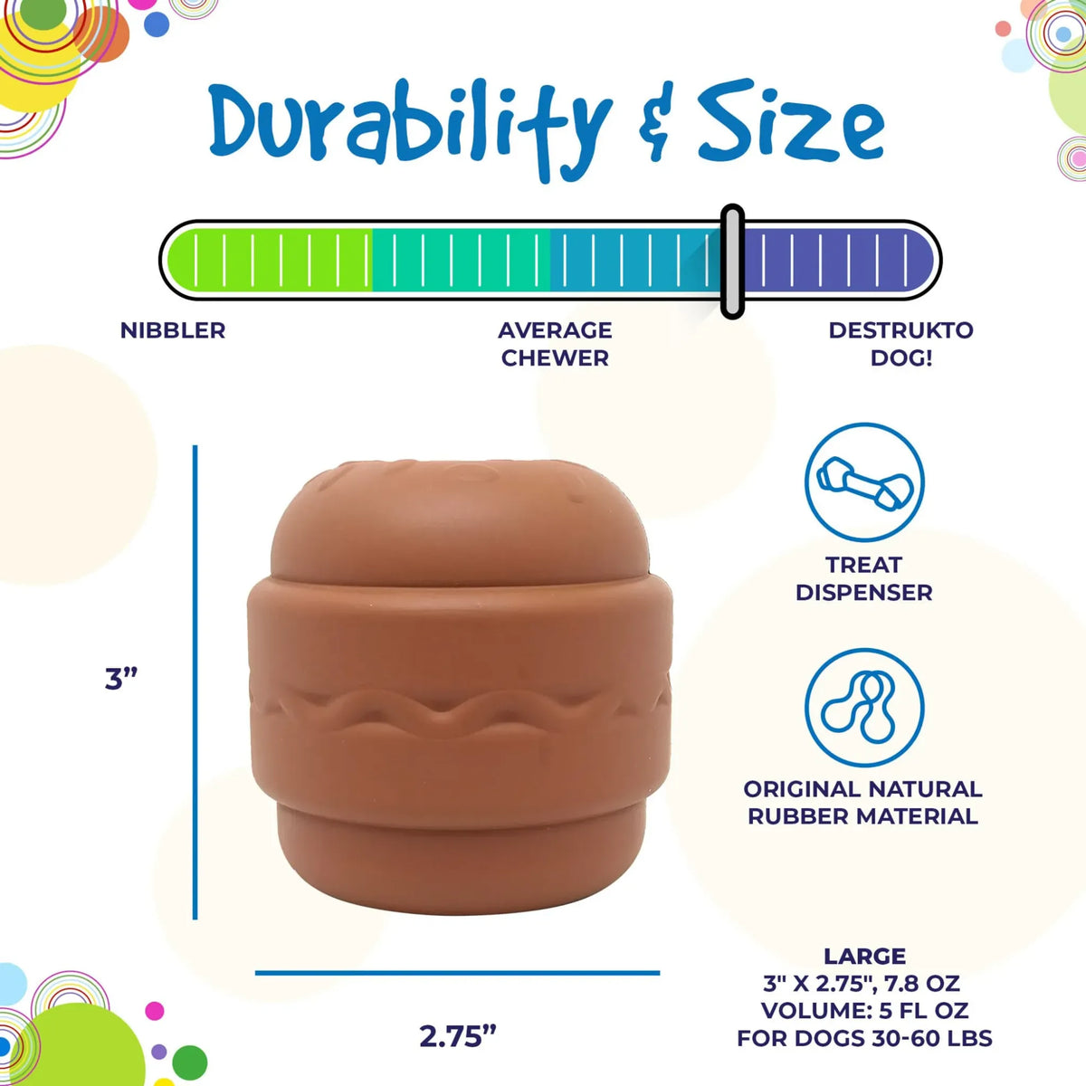 SodaPup Hamburger Rubber Dog Chew Toy & Treat Dispenser