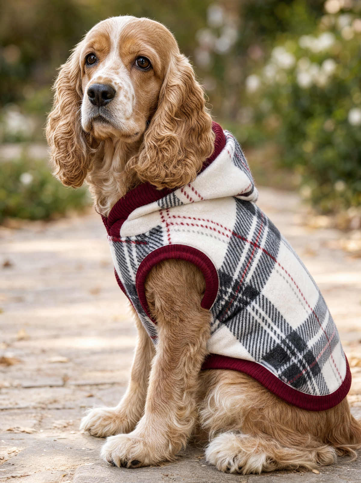 Plaid Fleece Dog Hoodie | Snowy Roads | Sablewood