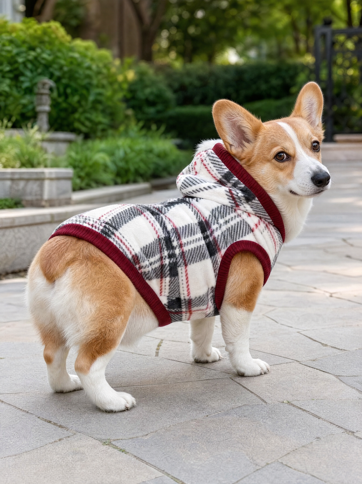 Plaid Fleece Dog Hoodie | Snowy Roads | Sablewood